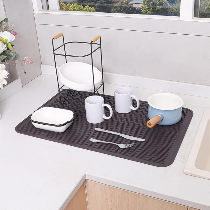 MicoYang Silicone Dish Drying Mat for Multiple Usage,Easy clean,Eco-friendly,Heat-resistant Silicone Mat for Kitchen Counter or Sink,Refrigerator or Drawer Liner Coffee 3XL 28 inches x 18 inches - Image 5
