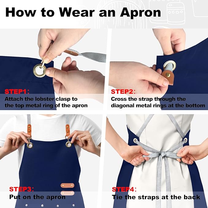 BeLuyi chef apron bib tool apron for man woman cross back straps with 4 pockets for kitchen cooking gardening baking working - Image 5