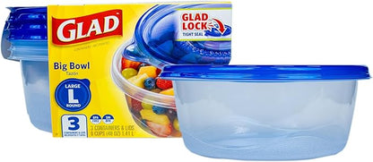 Glad GladWare Big Bowl Food Storage Containers with Lids, Large Round BPA Free Plastic Containers for Soups, Salads, and Meal Prep, Lock Tight Seal, Microwave Dishwasher Safe, 48 Oz, 3 Count by GladTrashFoodStorage