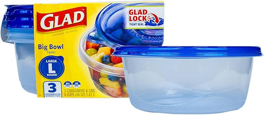 Glad GladWare Big Bowl Food Storage Containers with Lids, Large Round BPA Free Plastic Containers for Soups, Salads, and Meal Prep, Lock Tight Seal, Microwave Dishwasher Safe, 48 Oz, 3 Count by GladTrashFoodStorage