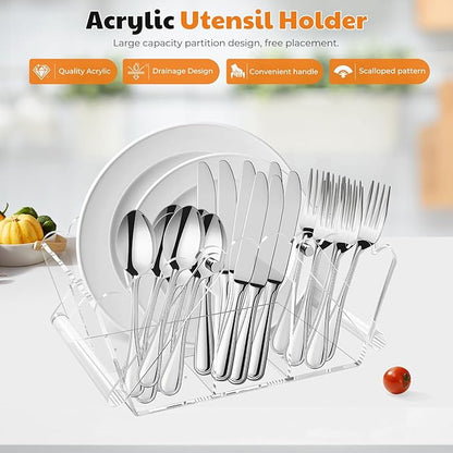 Scalloped Silverware Organizer. Acrylic Utensil Caddy.Heavy-Duty Countertop Cutlery Holder for Spoons,Forks,Knives, Napkins,Plates Space-Saving Countertop Cutlery Caddy - Picnic Party Essential - Image 2