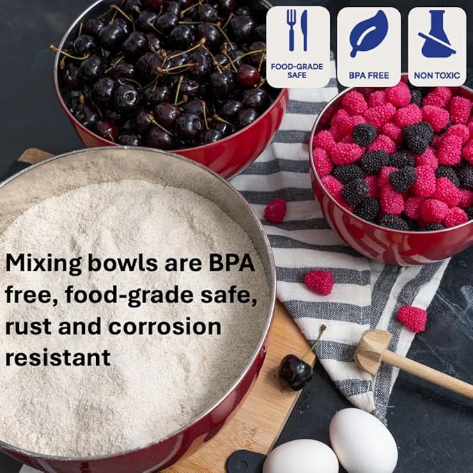 WHYSKO® Stainless Steel Mixing Bowls (Set of 3) with Non-Slip Silicone Base for Kitchen, Dishwasher Safe Bowls for Meal Prep, Cooking, Baking, Serving, Food Storage (Red) - Image 5