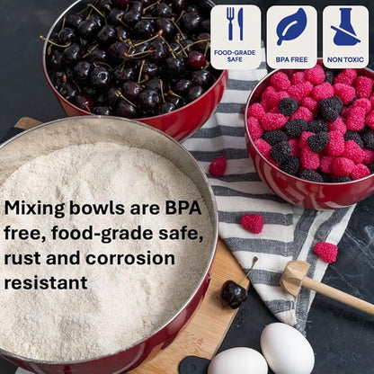 WHYSKO® Stainless Steel Mixing Bowls (Set of 3) with Non-Slip Silicone Base for Kitchen, Dishwasher Safe Bowls for Meal Prep, Cooking, Baking, Serving, Food Storage (Red) - Image 5