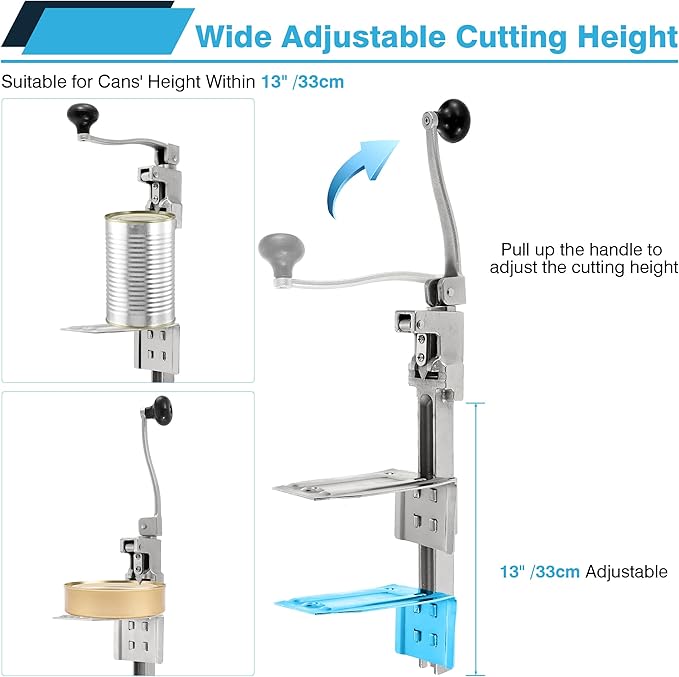 IRONWALLS Commercial Can Opener for Restaurant, 19”/48cm Heavy Duty Table Mount Manual Can Opener for Cans Up to 13” Tall, Metal Professional Can Opener with Plated Steel Base for Hotel, Food Store - Image 3