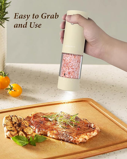 Electric Salt and Pepper Grinder Set - Automatic Refillable Salt and Pepper Grinders with Charging Base & LED Light, 6-Level Adjustable Coarseness with External Dial, Ideal Kitchen Gadget，Beige - Image 9