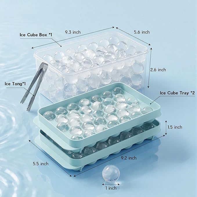 WIBIMEN Ice Cube Tray with Lid and Bin - Round Ice Trays for Freezer with Lid - Ice Cube Trays for Freezer with Ice Container (1"-2PACK Blue) - Image 6
