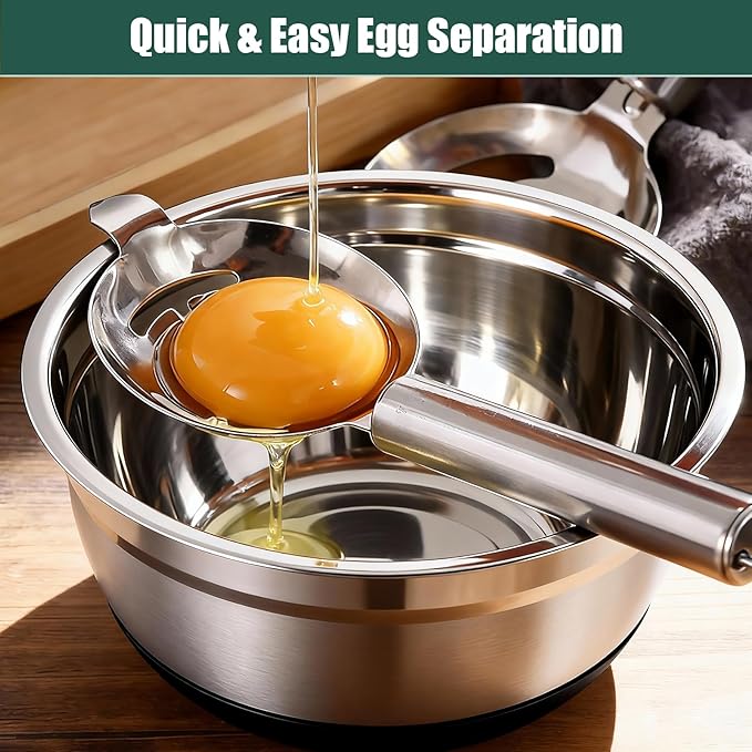 Stainless Steel Mixing Bowls Set with Lids & Silicone Base - 7-Piece Kitchen Gadgets Includes Colander, Grater, Egg Separator, Whisk - Nesting Bowls (1.5, 2, 2.5, 4.5 QT), Dishwasher Safe, Black - Image 5