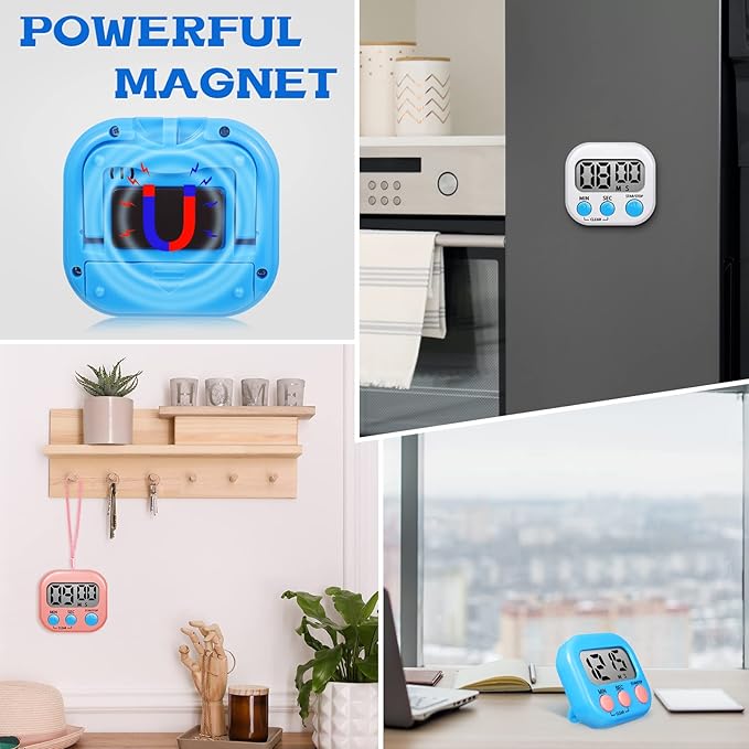 Flutesan 6 Pack Digital Kitchen Timer First Day of School Back to School for Cooking with 6 Pcs Lanyard Magnetic Back and On/Off Switch Second Minute Count up Countdown - Image 3