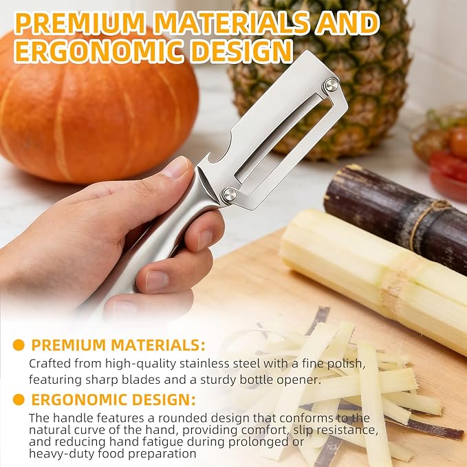 2-in-1 Multifunctional Vegetable Peeler for Kitchen, Heavy Duty Stainless Steel Blade with Wide Arc-Shaped Edge, Premium Fruit and Vegetable Peeler for Butternut Squash Pumpkin Pineapple Sugarcane - Image 5