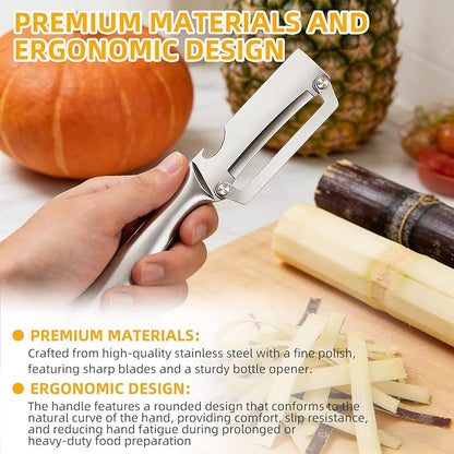 2-in-1 Multifunctional Vegetable Peeler for Kitchen, Heavy Duty Stainless Steel Blade with Wide Arc-Shaped Edge, Premium Fruit and Vegetable Peeler for Butternut Squash Pumpkin Pineapple Sugarcane - Image 5