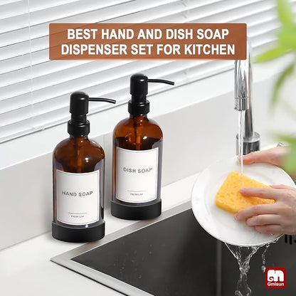 GMISUN Amber Glass Soap Dispenser with Silicone Sleeve Boot, 2 Pack Bathroom Hand Soap Dispensers with Pump, 17 Fl Oz Kitchen Hand and Dish Soap Dispenser Set, Liquid Soap Dispensers Bottle - Image 6
