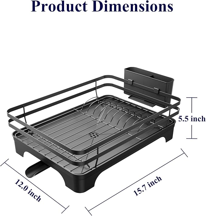 Kitsure Dish Drying Rack - Multi-Functional Dish Rack for Kitchen Counter with Cutlery Holder, Rust-Proof Storage Solution with Rotatable, 15.7" x 12.0" x 5.5", Black - Image 3