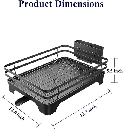 Kitsure Dish Drying Rack - Multi-Functional Dish Rack for Kitchen Counter with Cutlery Holder, Rust-Proof Storage Solution with Rotatable, 15.7" x 12.0" x 5.5", Black - Image 3