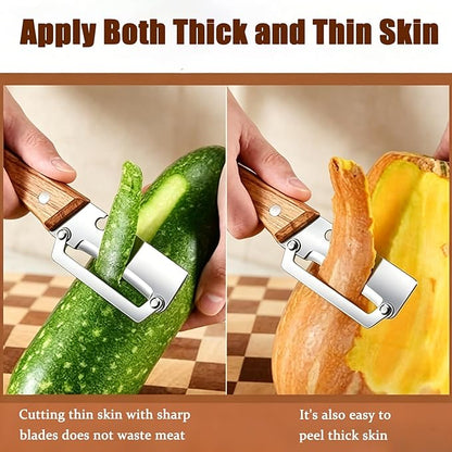 Multi-Functional Vegetable Peeler for Kitchen with Wooden Handle and Bottle Opener, 2 in 1 Stainless Steel Veggie Peeler Kitchen Gadgets Tool for Fruit Potato Pumpkin Apple Carrot Papaya - Image 4