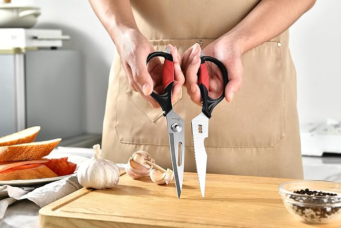 Kitchen Scissors - Heavy Duty Utility Come Apart Kitchen Shears for Chicken, Meat, Food, Vegetables - 9.25 Inch Long Black & Red - Image 5