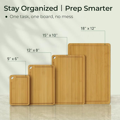 Keechee 4-Pcs Natural Wood Cutting Board Set Kitchen Tools with Juice Groove, Wooden Chopping Board for Meat, Fruit, Vegetables & Cheese (Pre Oiled, Natural) - Image 5