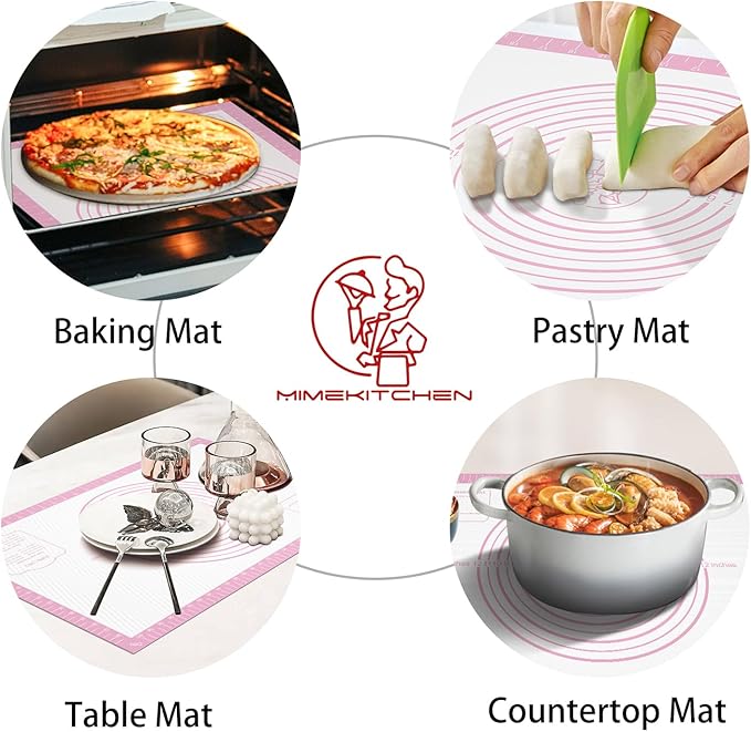 Non-stick Silicone Pastry Mat, Extra Large Baking Mat for Cookie Bread Pizza Pie Crust, Silicone Dough Mat for Rolling, Non-slip& Heat Resistant - Image 3