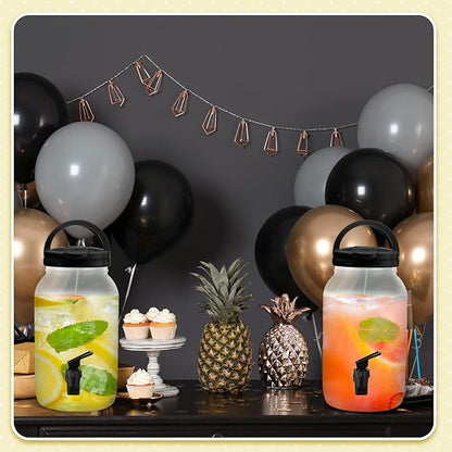Havawish 2 Pcs 1 Gallon Plastic Beverage Dispenser with Spigot Clear Summer Kitchen Fridge Drink Dispenser for Parties Lemonade Juice Tea Beer Cold Water(Black,Cylinder)
