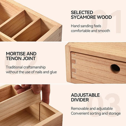 KIRIGEN Wooden Coffee Station Organizer 2-Piece Set - Coffee Bar Storage with Drawers for Sugar, Tea - Coffee Pod Holder and Accessories Organizer for Kitchen Counter Nature KFJTZ-NA - Image 5