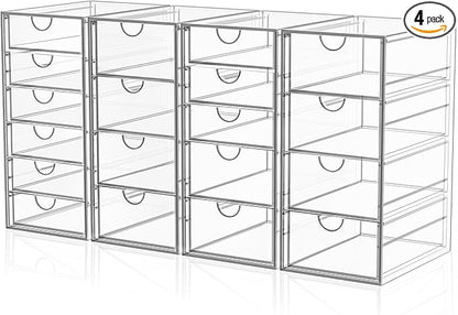 YFXCVSL Acrylic Makeup Organizer with 19 Drawers, 4 Pack Clear Storage Drawers, Bathroom Makeup Organizer for Palettes, Cosmetic, and Beauty Supplies,Ideal for Vanity, Cabinet,Desk Organization by YFXCVSL