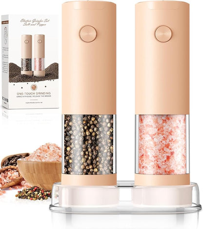 Electric Salt and Pepper Grinder Set Automatic Battery Pepper Mill Shakers Adjustable Coarseness Upgraded Larger Capacity with Led Home and Kitchen Appliances Birthday Gifts for Women Mom by ioion