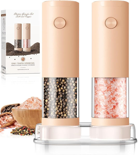 Electric Salt and Pepper Grinder Set Automatic Battery Pepper Mill Shakers Adjustable Coarseness Upgraded Larger Capacity with Led Home and Kitchen Appliances Birthday Gifts for Women Mom by ioion