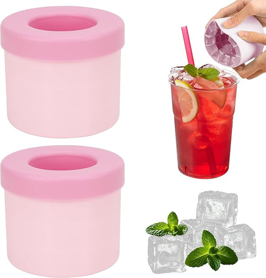 2 Pack Cylinder Silicone Ice Cube Molds, Easy-Release Ice Cube Trays for Cocktails, Whiskey, Coffee, Drinks, Portable Ice Bucket Maker Cup with Squeeze Design, 40 Pcs Ice Cubes Capacity (Pink)