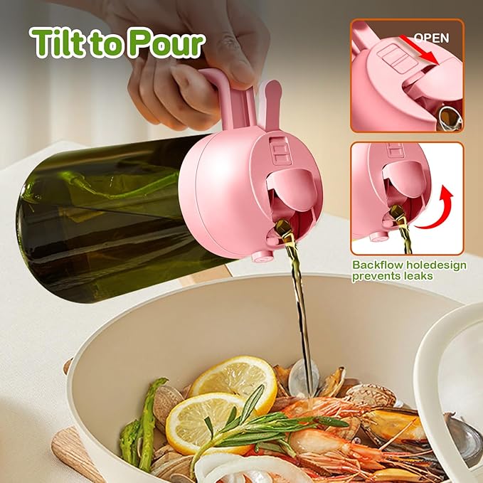 YARRAMATE 16oz/470ml Dark Green Oil Sprayer for Cooking with Stickers, Food-grade Premium 2 in 1 Olive Oil Dispenser Bottle for Kitchen Gadgets, Air Fryer, Salad, Frying, BBQ (Pink) - Image 6
