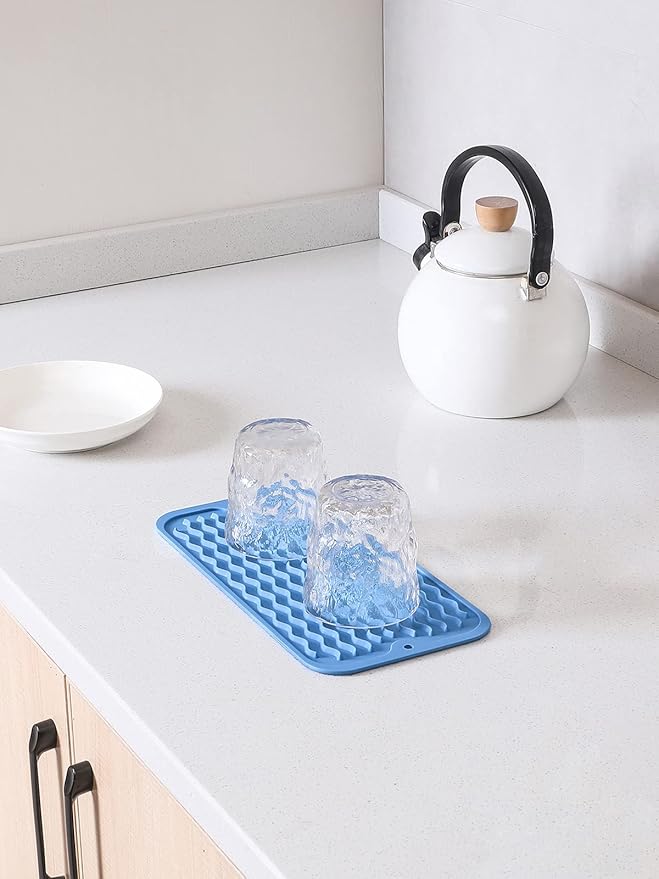 MicoYang Silicone Dish Drying Mat for Multiple Usage,Easy clean,Eco-friendly,Heat-resistant Silicone Mat for Kitchen Counter or Sink,Refrigerator or Drawer Liner Lichen BlueL S 12 inches x 6 inches - Image 7