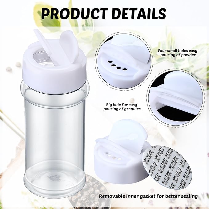 Eccliy 36 Pack 3 oz Clear Plastic Spice Jars with Label and Shaker Lids Empty Spice Bottles Seasoning Containers Seasoning Jars Shaker Condiment Pots for Pepper Herbs Powders (White) - Image 3