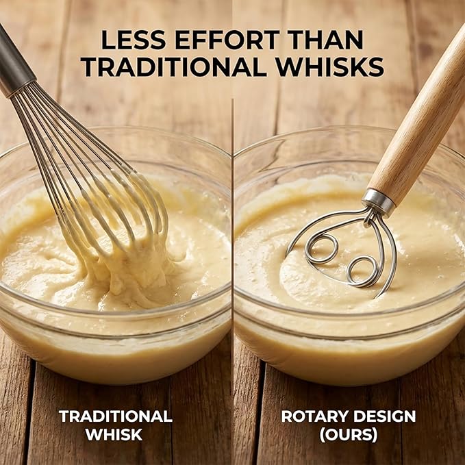 Danish Dough Whisk for Sourdough Bread, Stainless Steel Bread Dough Whisk with Wooden Handle, Manual Dough Mixer Tool for No Knead Bread, Pizza, Baking & Starter Mixing