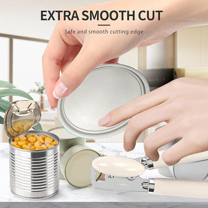 Safring Can Opener Manual, Heavy Duty Stainless Steel Smooth Edge Can Openers With Soft Touch Handle, Oversized Handheld Easy Turn Knob, Multi-Function Bottle Opener, Beige