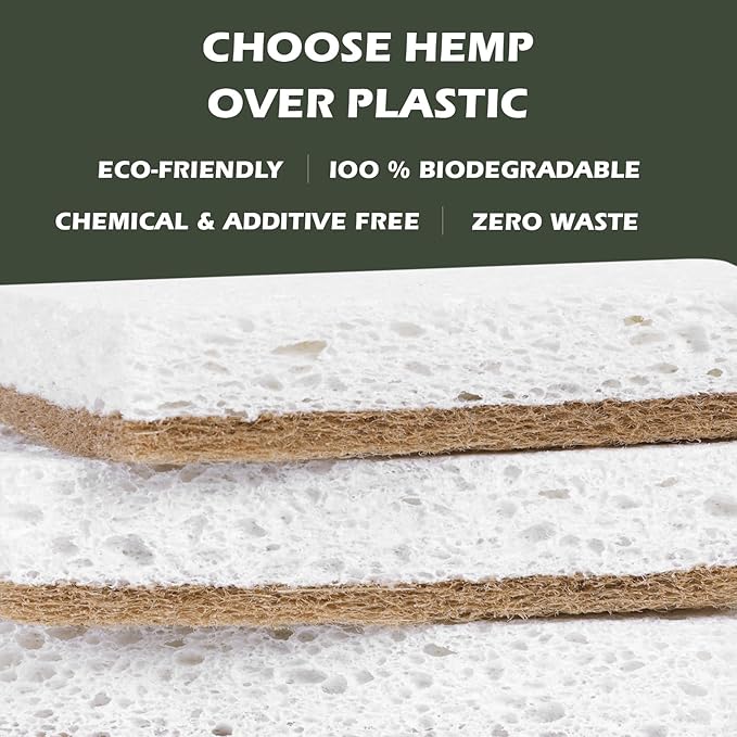 Isshah Plant-Based Kitchen Sponges - FSC Certified and PETA Approved, Natural, Eco-Friendly, Biodegradable Sisal Hemp Sponges for Dishes, Cleaning Sponge for Kitchen, Bathroom, Household - 12 Count - Image 3