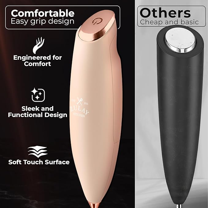 Zulay Kitchen Patented Tornado Triple Whisk Milk Frother with 4 Duracell Batteries – Handheld Foam Maker for Coffee, Lattes, Matcha & Hot Chocolate – Rich, Creamy Froth in Seconds - Rose Peach - Image 4