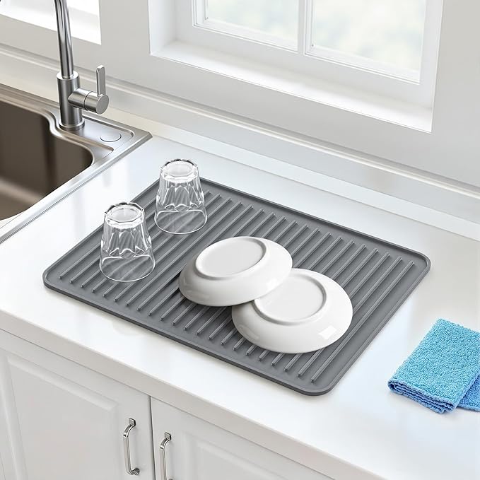 Songrey 16" x 12" Silicone Dish Drying Mat, Kitchen Counter Drying Pad for Sink Dishes or Under Rack, Multi-Use as Heat Resistant Trivet, Coffee Bar Mat - Image 3