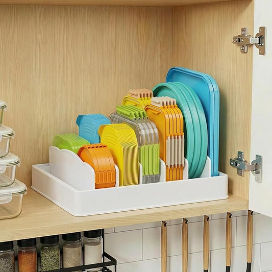 Lifewit Kitchen Cabinet Organizer for Food Contanier Lid, Lid Holder with 6 Adjustable Dividers & 7 Sections for Pantry Organizers and Storage, Home Drawer Organization, Large, 13" x 10" by Lifewit