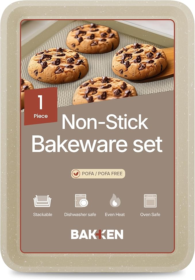 BAKKEN Kitchen Baking Pans - Nonstick White Coating, 13.58’’ × 9.65’’ Commercial Grade Carbon Steel Cookie Sheet, Diamond Texture Bottom, PFOA, PFOS, PTFE Free, Oven Safe Tray (450°F), White Marble by Unknown