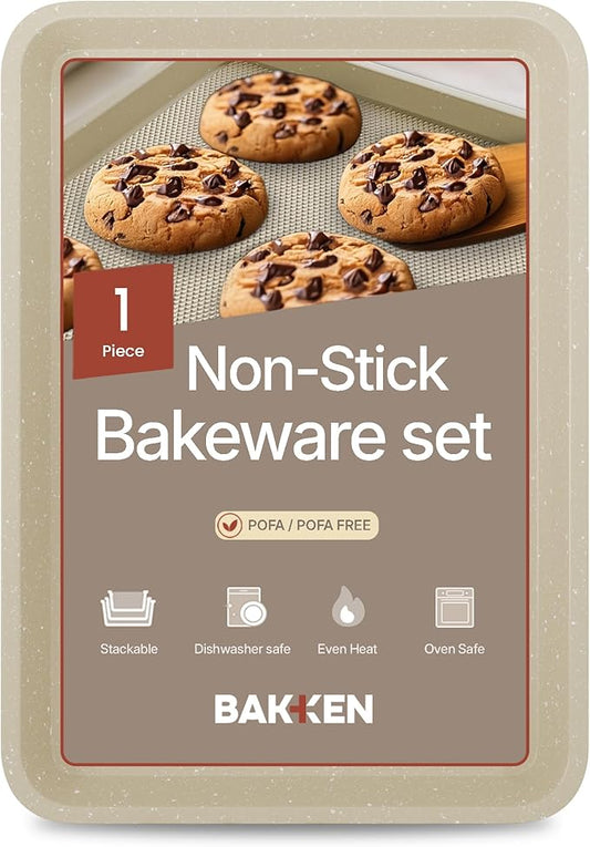 BAKKEN Kitchen Baking Pans - Nonstick White Coating, 13.58’’ × 9.65’’ Commercial Grade Carbon Steel Cookie Sheet, Diamond Texture Bottom, PFOA, PFOS, PTFE Free, Oven Safe Tray (450°F), White Marble by Unknown