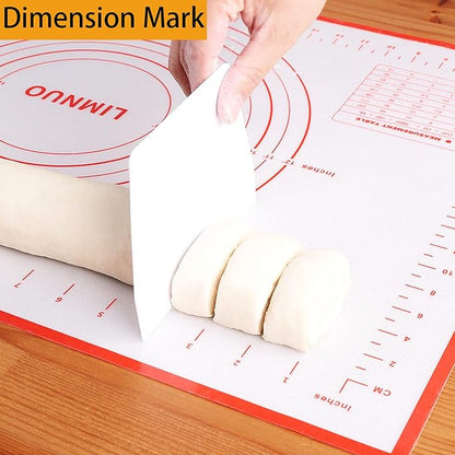Silicone Baking Mat，Non Stick Rolling Dough with Measurements for Pie Pizza Cookies Fondant Making，Extra Thick Non Slip Silicone Pastry Mat (Red, M-16"×20")