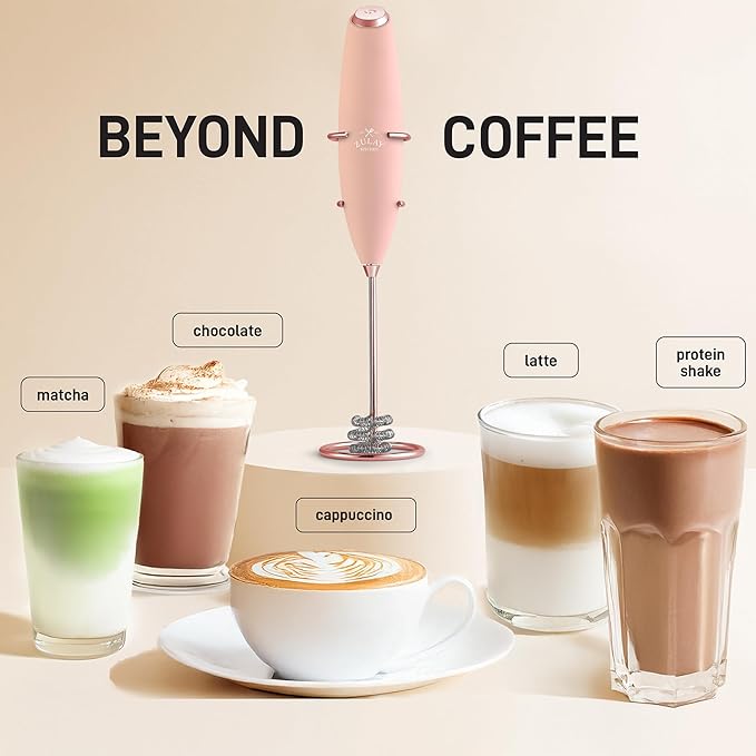 Zulay Kitchen Patented Tornado Triple Whisk Milk Frother with 4 Duracell Batteries – Handheld Foam Maker for Coffee, Lattes, Matcha & Hot Chocolate – Rich, Creamy Froth in Seconds - Rose Peach - Image 3
