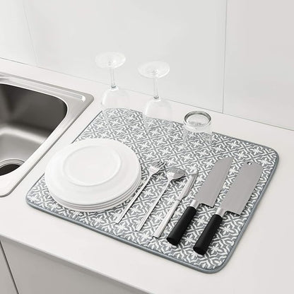 SUBEKYU Dish Drying Mats for Kitchen Counter, Microfiber Absorbent Dish Drainer/Rack Pads for Sink, 19.5*15.8 inch, Set of 2, Grey, leaf - Image 5