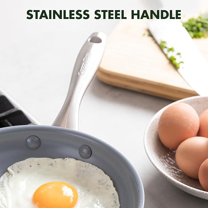 GreenPan Lima Hard Anodized 8" Frying Pan Skillet Nonstick, Ceramic Nonstick, PFAS-Free Nontoxic Pots and Pans, Oven & Broiler Safe, Stainless Steel Handle, Cookware for Eggs & Omelet, Gray - Image 4