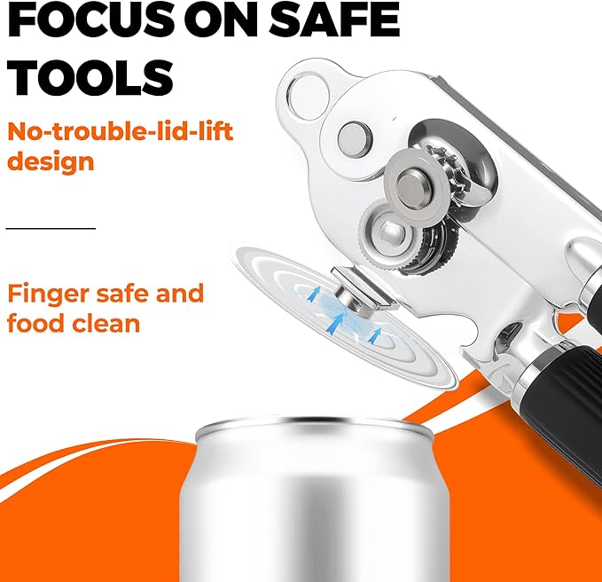 Can Opener Manual with Magnet,Soft Grip Rubber Handle Sharp Blade Smooth Edge,Effortless knob,Heavy Duty Can Opener with Multifunctional Bottle Opener - Image 5