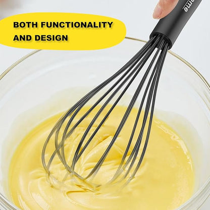 NileHome Silicone Whisk Set 8" 10" Kitchen Whisk Kitchen Wisk Wire Whisks for Cooking, Whisking, Blending, Beating, Stirring-Black - Image 4