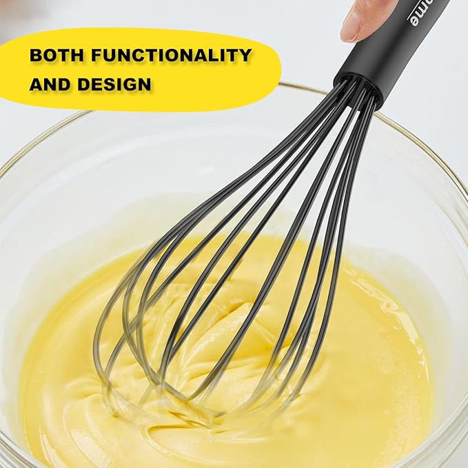 NileHome Silicone Whisk Set 8" 10" 12" Kitchen Whisk Kitchen Wisk Wire Whisks for Cooking, Whisking, Blending, Beating, Stirring-Black 3 Pack - Image 4