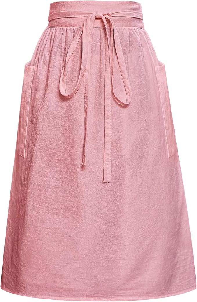 Cotton Linen Half Apron for Women Vintage Waist Apron Ruffle Plain Bright Color for Cooking Painting Artwork
