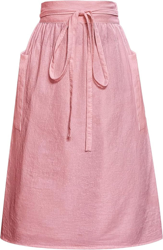 Cotton Linen Half Apron for Women Vintage Waist Apron Ruffle Plain Bright Color for Cooking Painting Artwork