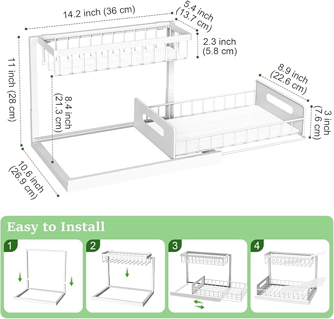 REALINN Under Sink Organizer, Pull Out Cabinet Organizer 2 Tier Slide Out Sink Shelf Cabinet Storage Shelves, Under Sink Storage for Kitchen Bathroom Cabinet, White, 1 Pack - Image 2