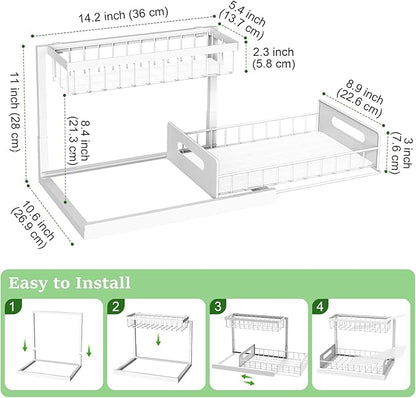 REALINN Under Sink Organizer, Pull Out Cabinet Organizer 2 Tier Slide Out Sink Shelf Cabinet Storage Shelves, Under Sink Storage for Kitchen Bathroom Cabinet, White, 1 Pack - Image 2