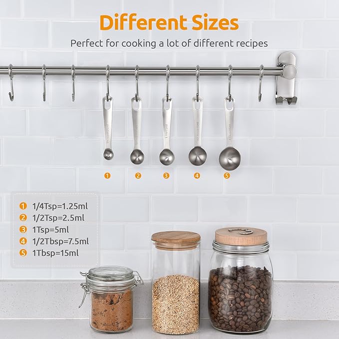 U-Taste Teaspoon Tablespoon Measuring Spoons: 18/8 Stainless Steel Measure Scoop Set of 5, 1/4 TSP, 1/2 TSP, 1 TSP, 1/2 TBSP & 1 TBSP, Metal Kitchen Measurement Utensil for Dry and Liquid Ingredients - Image 2